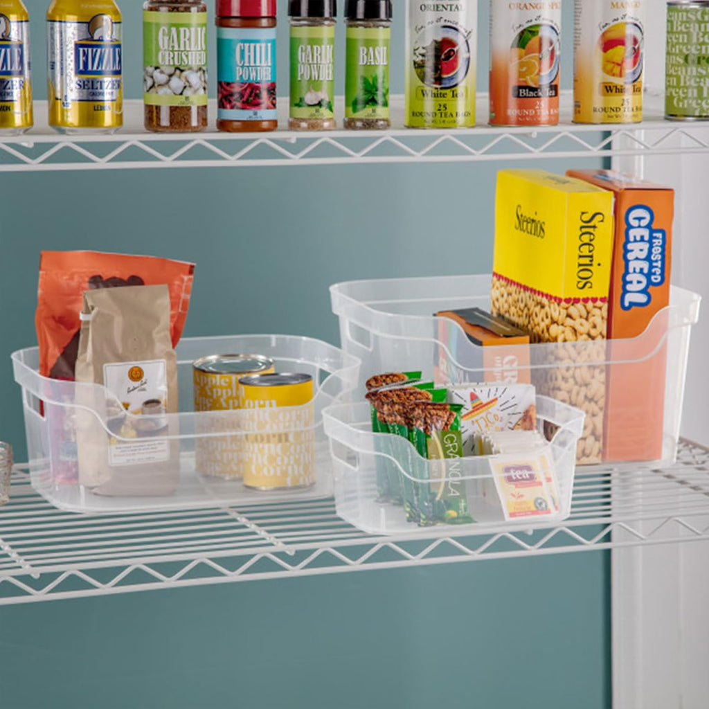 Sterilite Medium Open Scoop Front Storage Bin - Clear with Comfortable Carry Handles | 8 Pack (5.25x9.5x13 In)