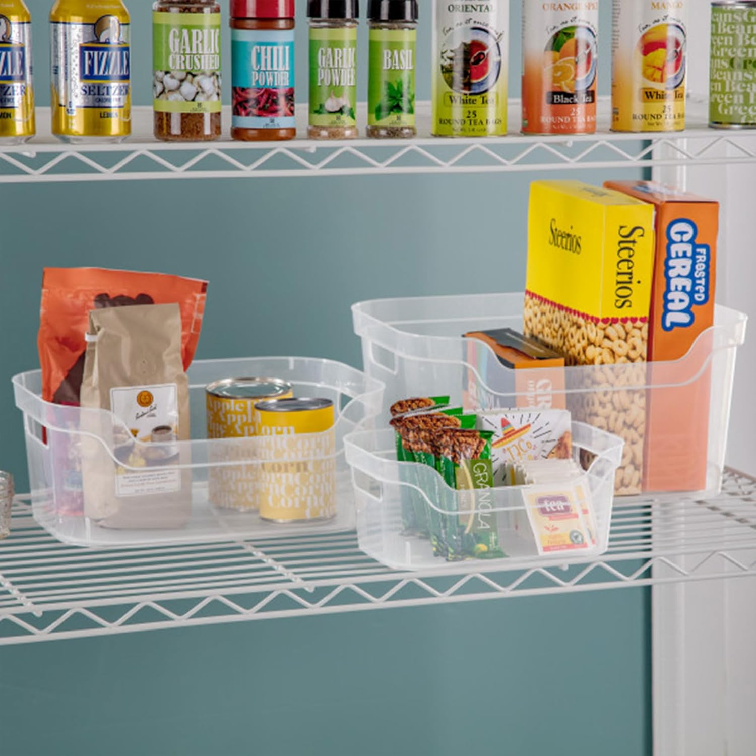Sterilite Medium Open Scoop Front Storage Bin - Clear with Comfortable Carry Handles | 8 Pack (5.25x9.5x13 In)