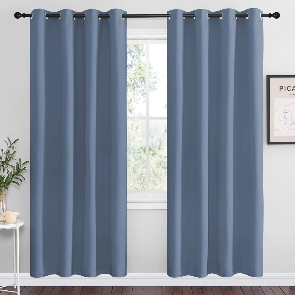 NICETOWN Room Darkening Curtain Panels - Thermal Insulated Blackout Draperies | Stone Blue, 78" Length (2 Pieces)
