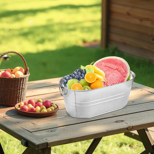 MIVIDE 2 Pack 3.3 Gallon Galvanized Tub Ice Bucket Metal Champagne Drink Bucket with Handles Galvanized Ice Buckets for Parties Mimosa Bar Cocktail Bar Cooling Supplies