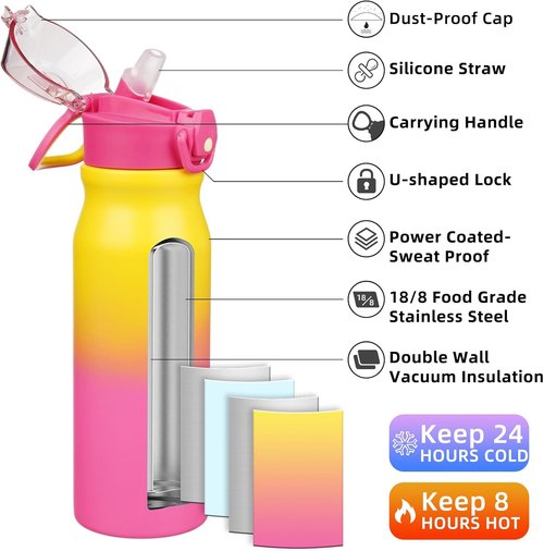 BJPKPK 25oz Insulated Water Bottle - Stainless Steel, BPA-Free, Leak-Proof, Rainbow Color