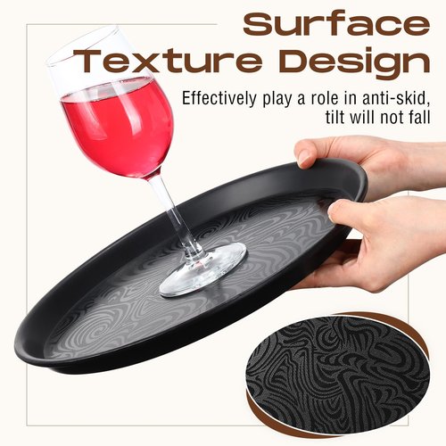 Zopeal 8 Pcs 16 Inch Round Restaurant Serving Trays Non Slip Surface Black Serving Plastic Food Meals Server Tray for Halloween Party Bar Restaurant Cocktail Cafeteria