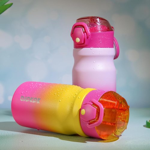 BJPKPK Insulated Water Bottle - 14oz Reusable Stainless Steel Flask with Straw & Leak-Proof Lid | Rainbow