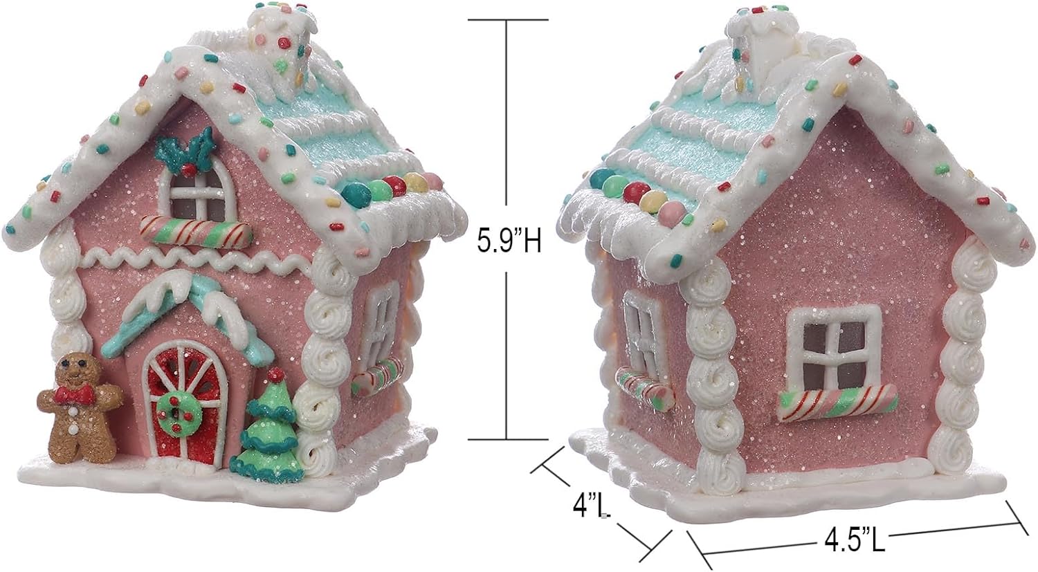 Regine Switzerland LED Gingerbread House Christmas Decorations - 5.9" Ornaments with Cookie & Pine Tree