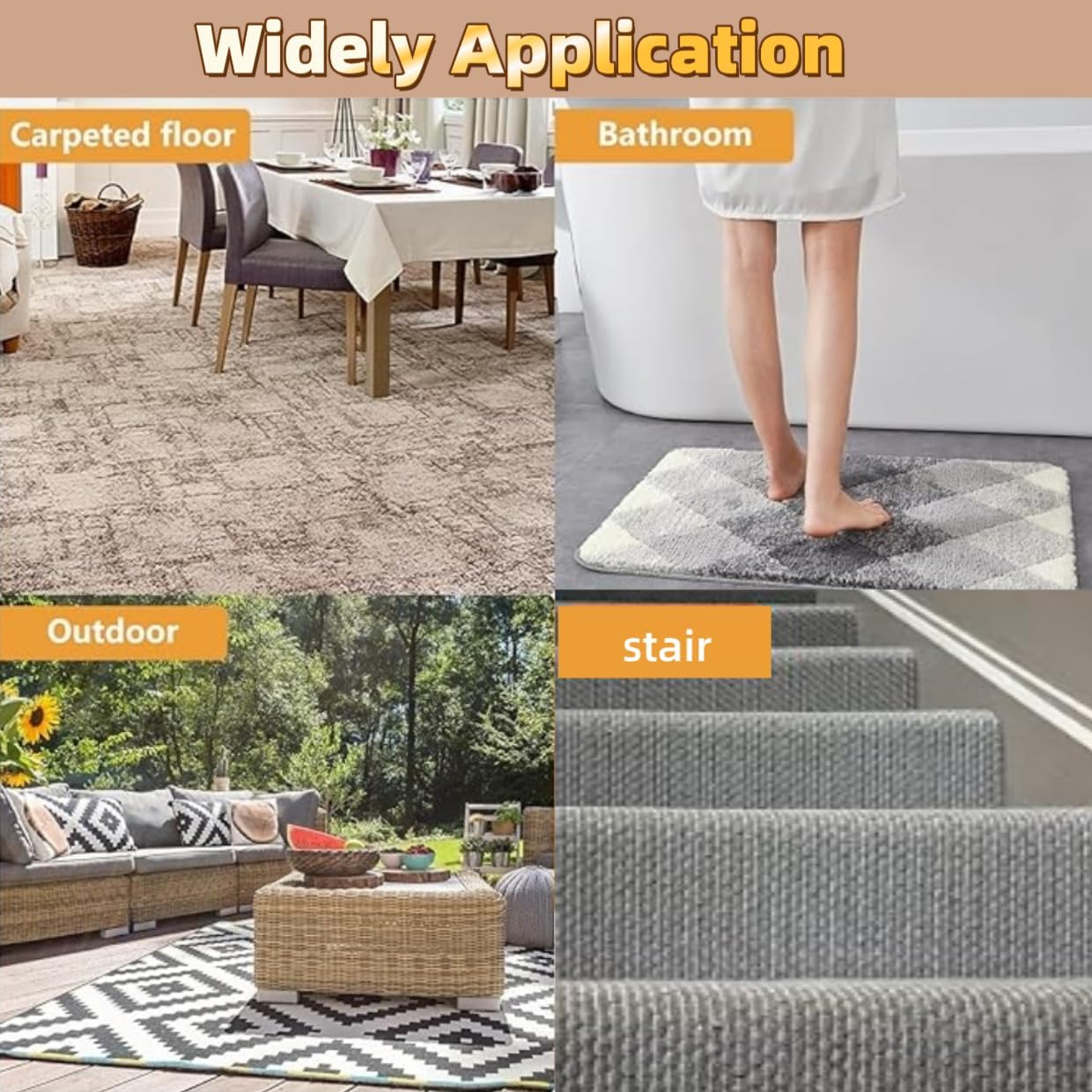 Skiennix Non-Slip Carpet Grippers - Strong Adhesive Double-Sided Tape Pads | 10-Pack for Area Rugs