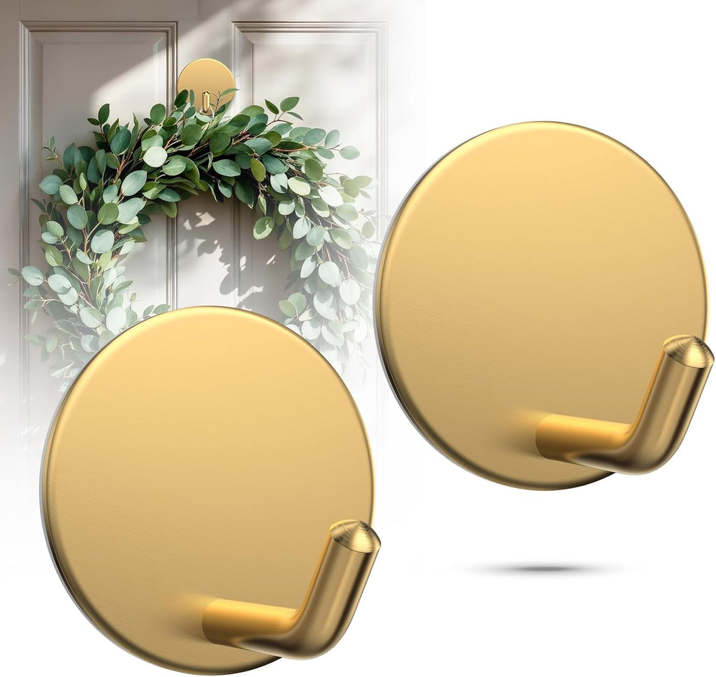 OUTXE Heavy-Duty Adhesive Wreath Hanger - Perfect for Front Door & Glass Windows | 2-Pack (Gold)
