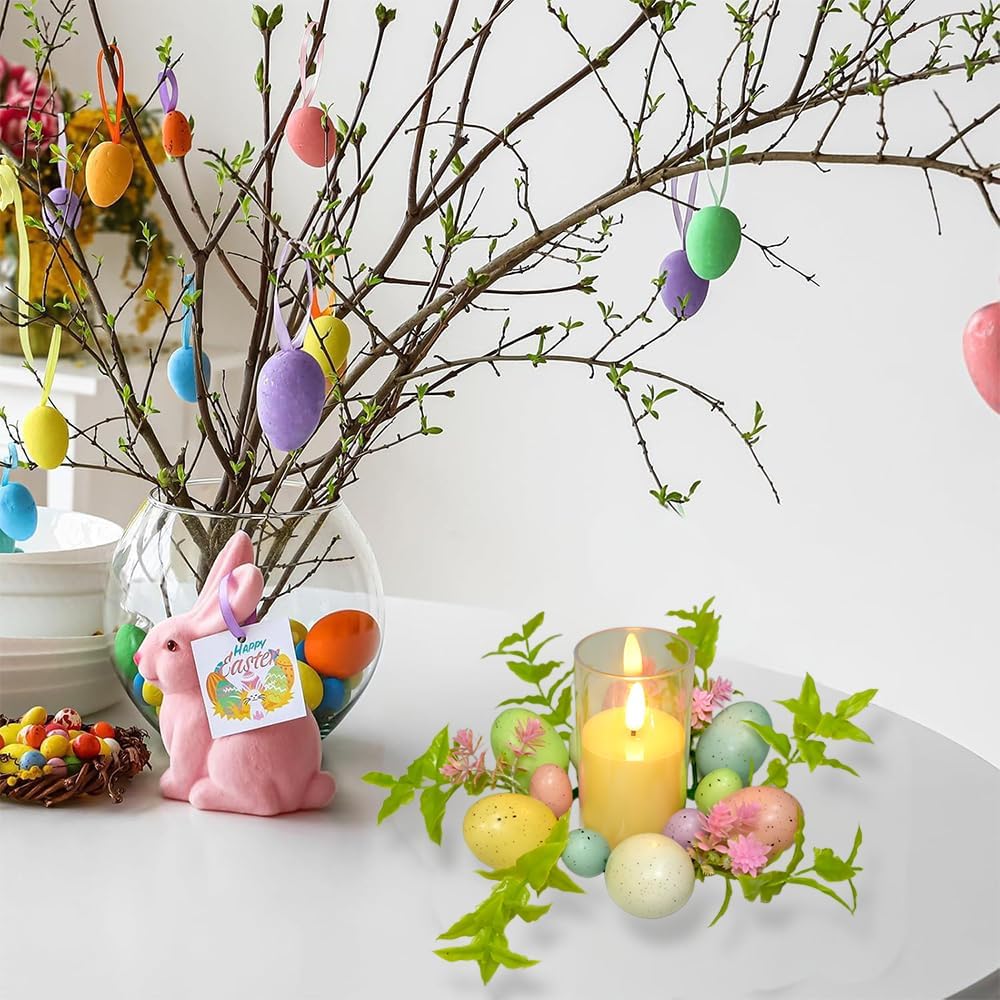 Spring Wreaths by 3Pcs | Easter Egg Candle Holder Rings - 9" Mini Pastel Decorations for Home & Table Centerpieces