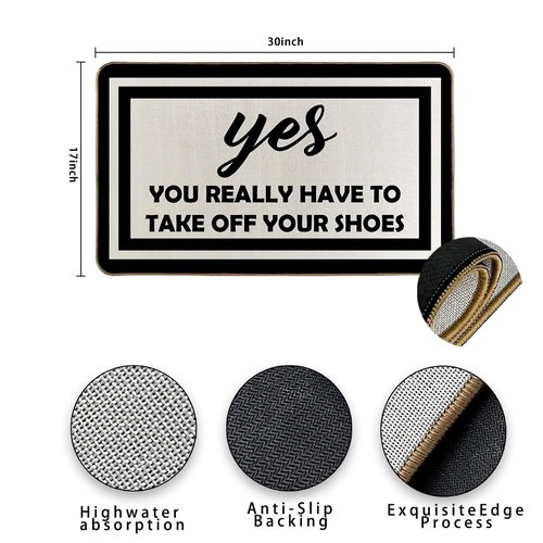 RYKEEN Yes You Really Have to Take Off Your Shoes Door Mat 17 x 30 Inch Funny Shoes Take Them Off Mats Easy to Clean, Waterpoof Doormats for Front Door Entance, Outside Indoor Door Mats (Gray)