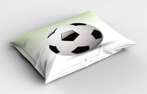 Ambesonne Sports Pillow Sham, Vector Image of Football Soccer Ball Artwork with Green Ombre Background Image, Decorative Standard Size Printed Pillowcase, 26" X 20", Black White