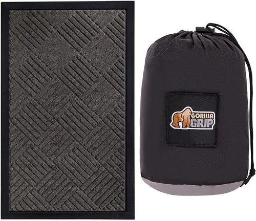 GORILLA GRIP Doormat & Camping Hammock - WeatherMax Easy Clean Gray Diamond, Portable Black Grey 9x4.5 FT, 400lbs Capacity Bundle
