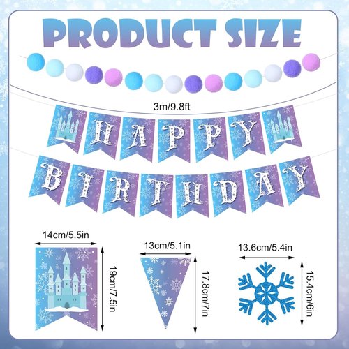 Fanfanwin Snowflake Birthday Banner Set - 5 Pcs Blue Snowflake Design with Felt Castle Decor | Winter Holiday Party