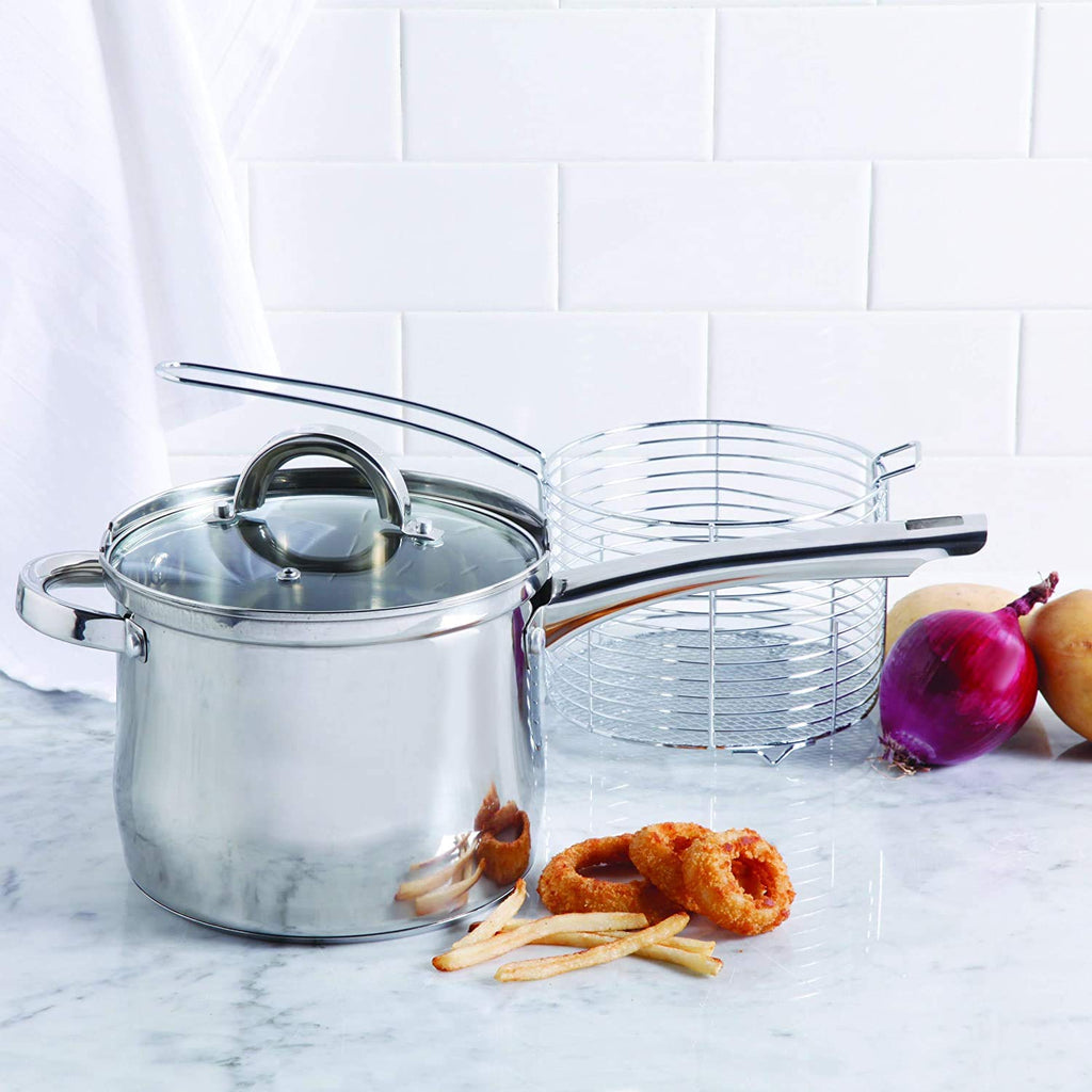 Oster 91537.03 Sangerfield 3.65-Quart Stainless Steel 3-Piece Deep Fryer Cookware Set – Durable Kitchen Frying Pots