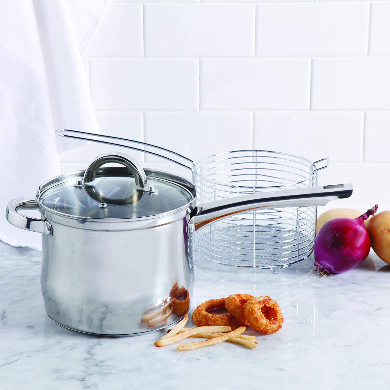 Oster 91537.03 Sangerfield 3.65-Quart Stainless Steel 3-Piece Deep Fryer Cookware Set – Durable Kitchen Frying Pots