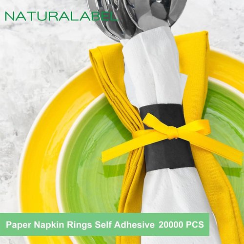 NATURALABEL 20000 PCS Bulk Paper Napkin Rings for Small Business, Restaurants, Events, Self-Adhesive Napkin Bands - 10 Boxes Pack, 2000 per Box (Black)