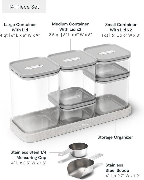 Caraway 13-Piece Glass Food Storage Containers - Non-Toxic, BPA-Free, Stackable & Airtight - Gray