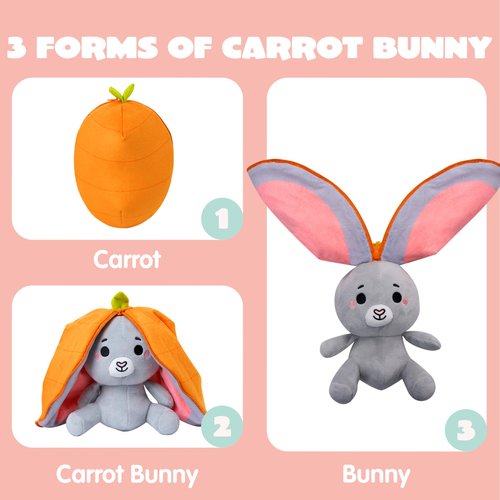 JOYIN 2 PCS Easter Stuffed Animal Plush Hiding Bunny Chick, Floppy Rabbit Ear Chick Wing Plushie with Zipper, Hide Carrot Egg Pillow, Reversible Easter Stuffed Animals, Soft Plush Toy Gifts for Kids
