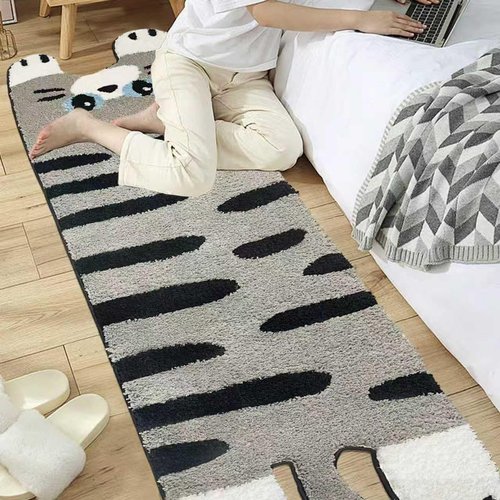 Isyorefam Cute Tibetan Cat Rugs,1.7x5.9ft Tufted Cat Shaped Runner Carpet, Cartoon Kitty Bath Mat Decor Washable for Bedroom Bathroom Living Room,Grey