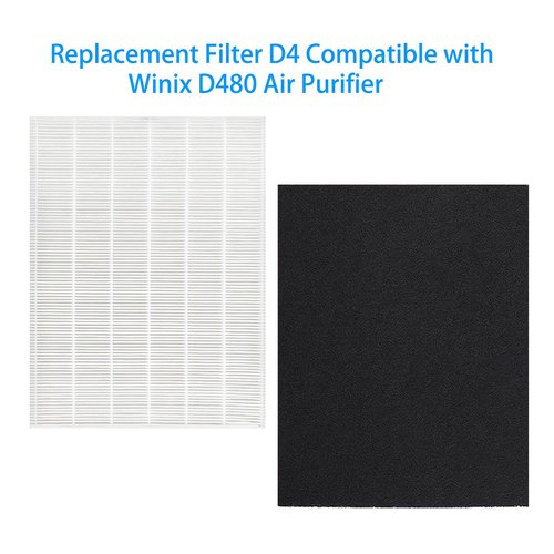 D480 Replacement Filter D4 Compatible with Winix D480 Air Purifier, H13 True HEPA Filter+ 4 Pack Activated Carbon Filters, Item Number 1712-0100-00