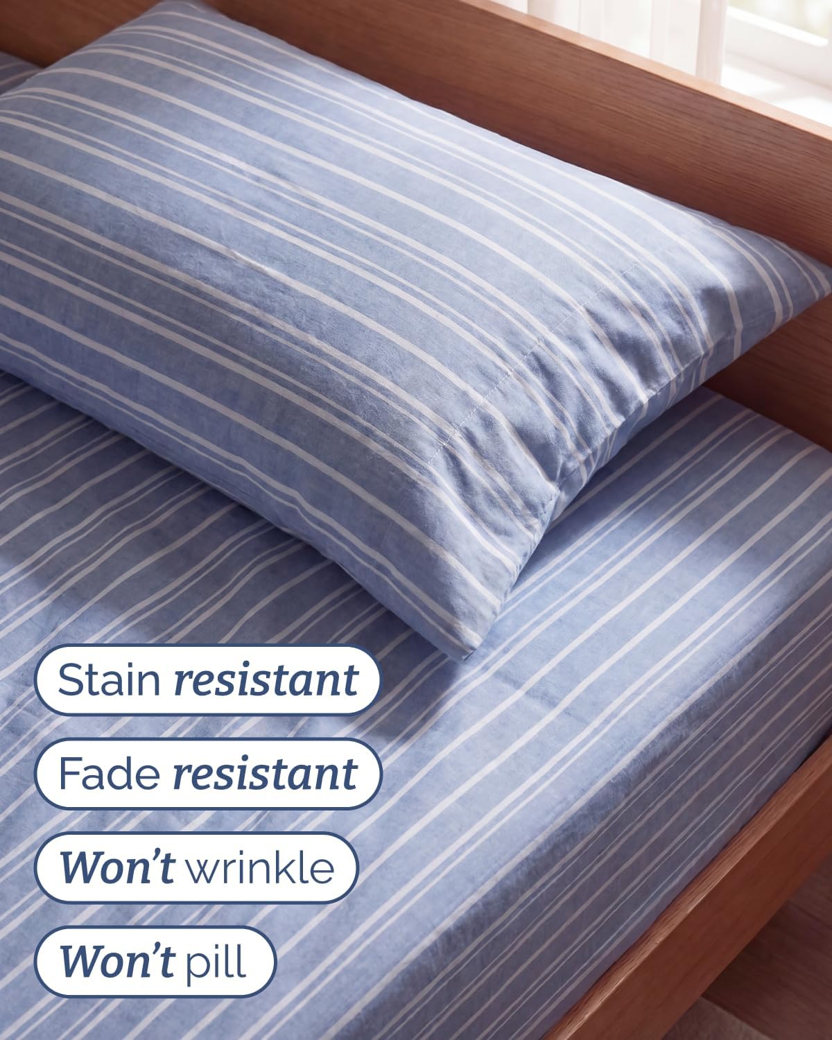 Skiennix Twin Size Sheet Set - Comfy Cooling Bed Sheets with Deep Pockets - Luxury Blue Stripes