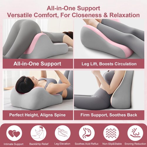 YFZD3087 Natural Latex Pillow for Adults - Ergonomic Support for Maternity, Home & Couples, Multi-Functional for Sleeping, Lounging, Reading, Removable Washable Cover (Pink) 1