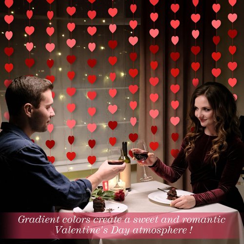 Epakh 15 Pcs Valentines Day Heart Garland Banners 180 Red Pink Hanging String Hearts Party Decorations No DIY Decor for Wedding Proposal Engagement Party Supplies(Gradient Red)