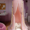 Anmas Home Bed Canopy Mosquito Net with Star Lights，Princess Play Canopy for Girls Room - Dome Net Curtains for Baby Game Dream Castle, Girls Room Decor, Pink