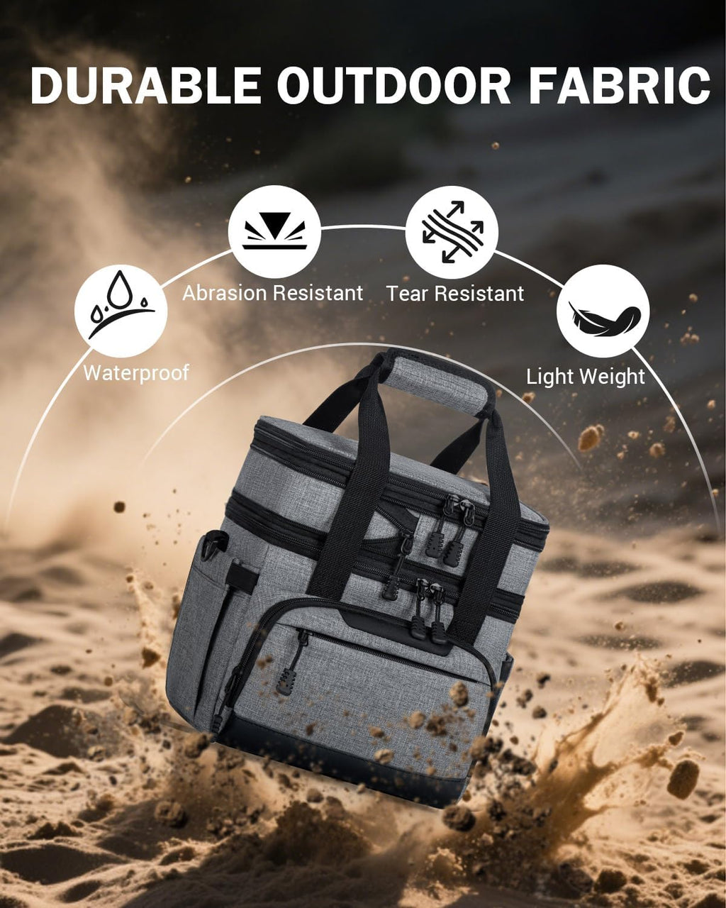 Skiennix Large Insulated Lunch Box - Dual-Compartment Cooler Bag for Work & Picnic | Grey 24-Can (14L)