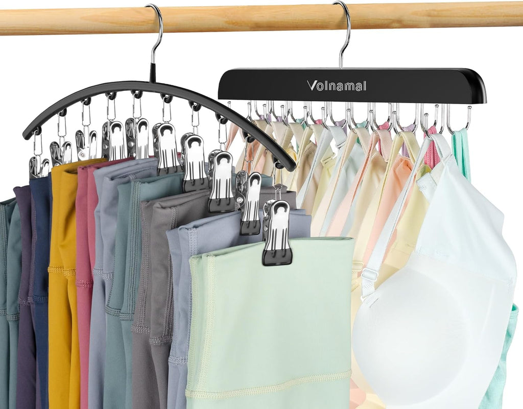 Volnamal 3-Pack Legging Organizer & 1-Pack Bra Hanger - Space-Saving Closet Storage for 10 Leggings & 20 Bras