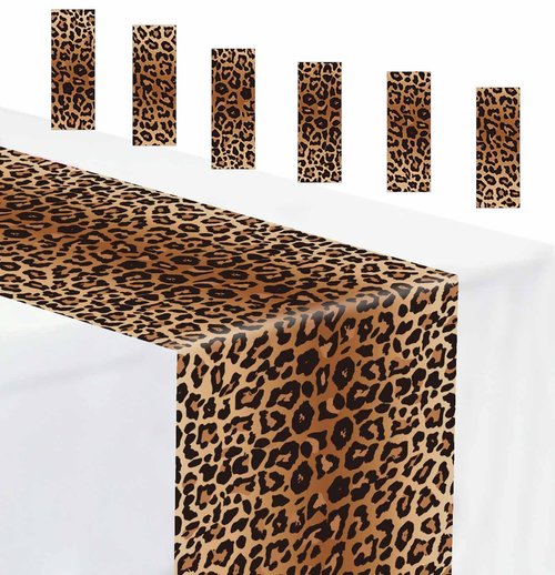 MUNILAIL 6 PCS Leopard Print Table Runner 14 x 108 Plastic Cheetah Print Table Runner for Jungle Safari Party Birthday Bachelorette Wedding Disposable Tables Runner