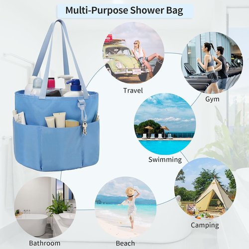 Mesh Shower Caddy - Portable Travel Toiletry Bag for Men & Women | Large Capacity Quick-Dry Design - Blue