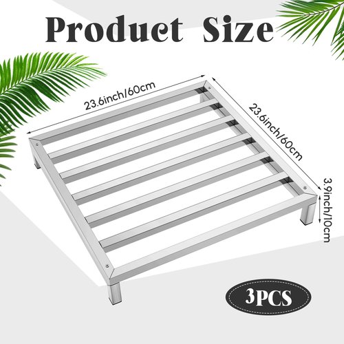 MorningRo 3 Pack Dunnage Rack 23.6" Long x 23.6" Wide, 3.9" Height Stainless Steel Shelf 2000+ Pound Capacity Commercial Food Floor Rack for Restaurants Kitchens Garages and Vehicles(Detachable)
