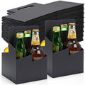 Jetec 100 Pcs 50 Pcs 4 Cup Drink Carrier with Handle, Kraft Paperboard Beer Carrier, Disposable Drink Holder for Hot or Cold Drinks, 12-16 oz Bottle Holder for Food Delivery Beverages (Black)