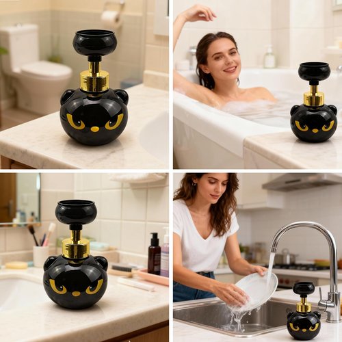GDGJWL Cute Cat Paw Foam Soap Dispenser, Black Kitty Hand Soap Pump with Paw-Shaped Foam, Spooky Cat Lover Gift for Bathroom and Kitchen Home Accessories