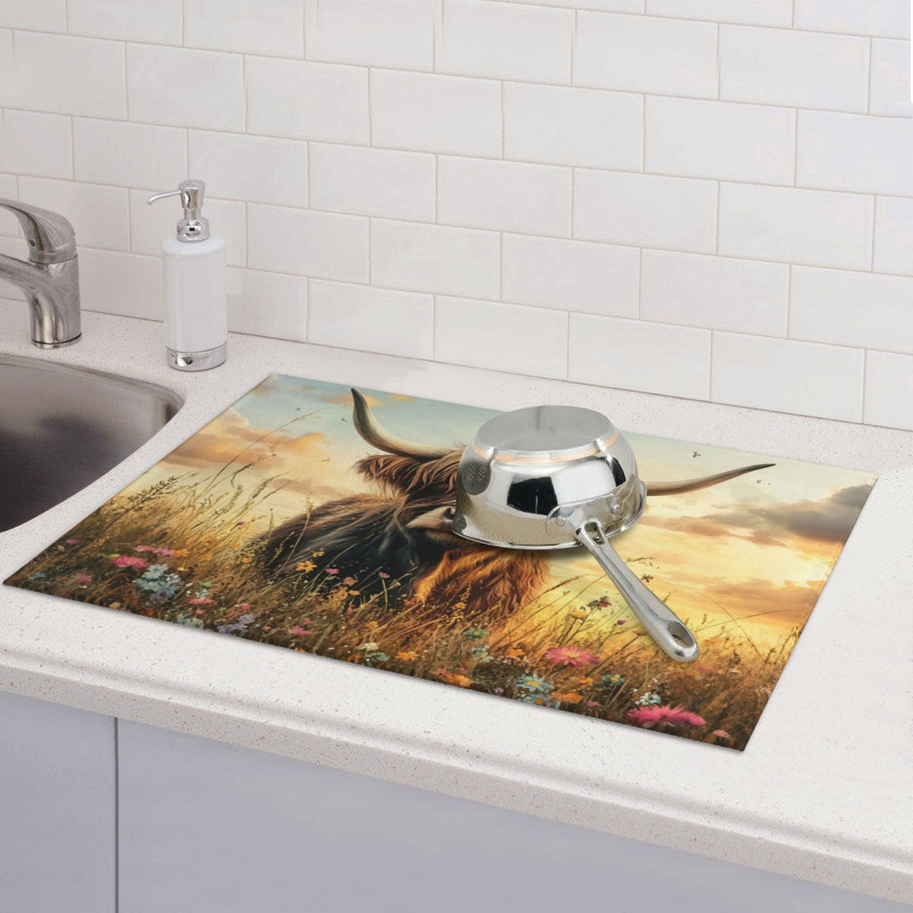 "Cow Microfiber Kitchen Dish Drying Mat, 24 x 18 Inches, Super Absorbent, Hanging Loop"