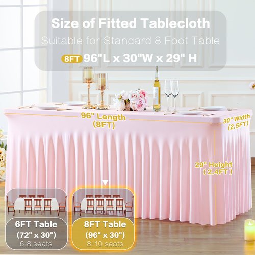 gogoparti 2 Pack Spandex Pink Fitted Table Cloth for 8ft Rectangle Tables Pink Stretch Tablecloth Table Covers Skirt Banquet Tablecloths Wrinkle Free Tablecloth for Parties Wedding