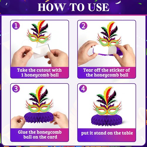 Mardi Gras Theme Party Decorations,8 PCS KSKSPE Mardi Gras Centerpieces for Tables Honeycomb Centerpieces 3D Mardi Gras Theme Party Decor Supplies Boys Girls