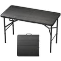 RootRise 4Ft Folding Table Portable Folding Tables Heavy Duty 400 lbs Capacity, Wood Grain Tabletop for Working Meeting Parties, Picnic, Camping, Weddings, Garden Dining-Black (4FT)