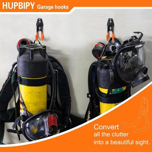 HUPBIPY Heavy Duty Garage Hooks - J Shaped Wall Mounted Tool Organizer | 6 Pack for Ladders, Bikes, and More