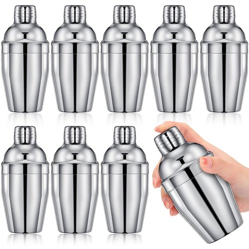 Nitial 9 Pcs Bar Cocktail Shaker Professional Stainless Steel Martini Drink Mixer Built-in Strainer for Bartending No Leaks Boston Shaker for Bar Party Drink Tool(Silver,8 oz)