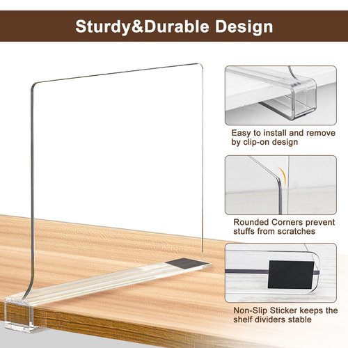 10 Pack Shelf Dividers, Adjustable Shelf Dividers for Closet Organization with Non-Slip Design, Clear Acrylic Shelf Dividers for Clothes, Handbags, Purses, Towels, Bookshelf in Home Organization