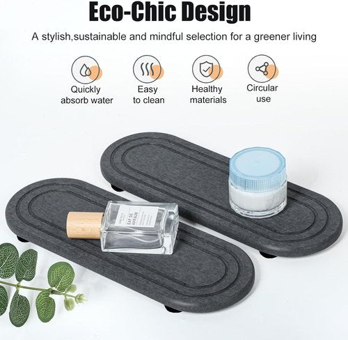 Diatomaceous Earth Coasters by Skiennix - Fast Drying Water Absorbent Stone Tray Set | 2PCS for Kitchen & Bathroom