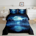 jejeloiu Moon Tree Lake Comforter Set King Size Kids Natural Scenery Bedding Set for Boys Girls Teens Starry Night Sky Comforter Breathable Nature Duvet Set Room Decor Quilt Set