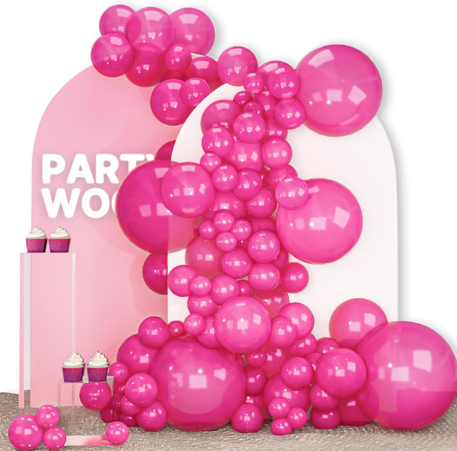 PartyWoo Pearl Hot Pink Balloons - 140-Piece Arch Kit with Various Sizes for Bridal & Birthday Celebrations