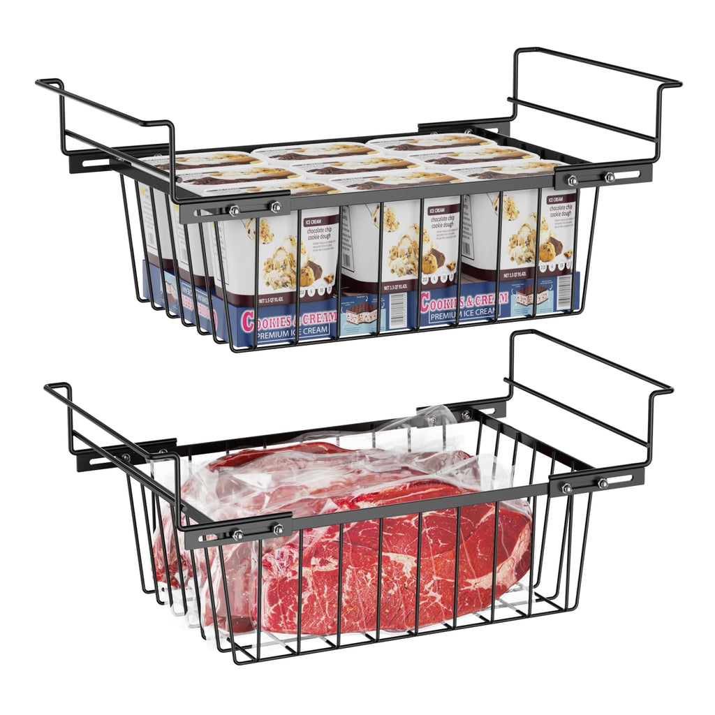 iSPECLE Chest Freezer Organizer Bins- 15.2" ~ 17.5" Freezer Baskets for Chest Freezer, Fit 5 Cu.Ft, Adjustable Hanging Baskets, 2 Pack Black