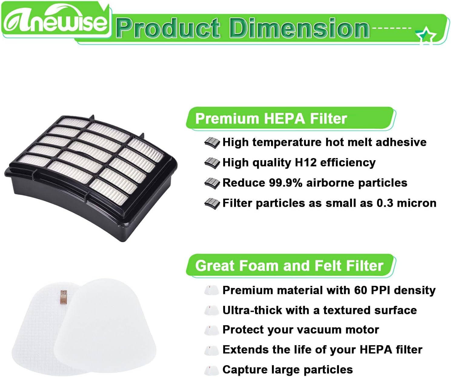 Anewise HEPA Filter Replacement for Shark Navigator Vacuum | Includes 1 HEPA & 2 Pre-Felt Filters