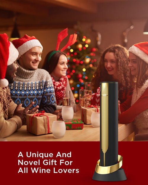 Newise Rechargeable Electric Wine Opener with Charging Base & Foil Cutter, Automatic Corkscrew for 60 Bottles, Luxury Gift for Wine Lovers Women Men - Gold & Black