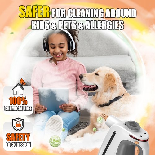 Heavy Duty Handheld Steam Cleaner for Cleaning with Lockable Steam Button&11pcs Accessories, Unlimited Water Addition for Continuous Steaming, Multi-Purpose Steamer for Cleaning Car, Grout (Grey)
