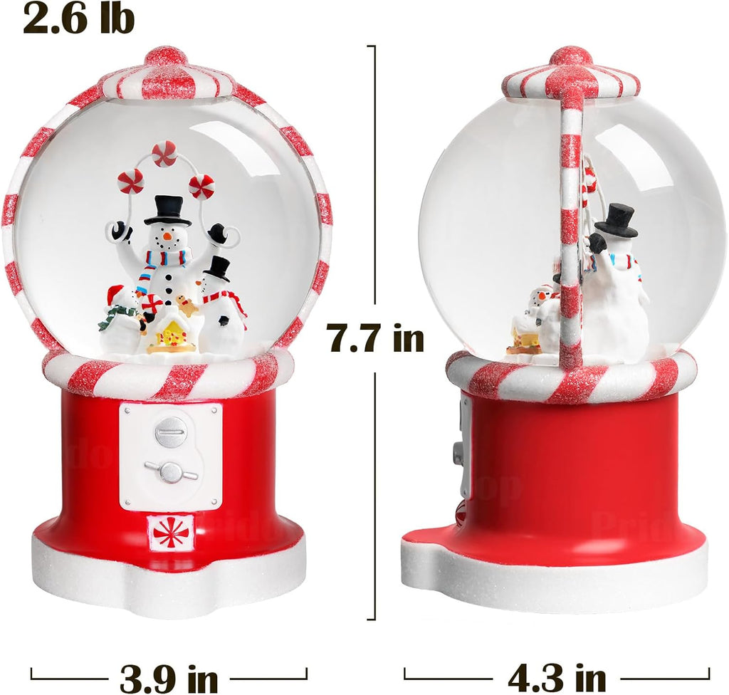 Priddop Snowman Snow Globe | Musical Glitter Vending Machine Christmas Decoration - 7.8 Inch