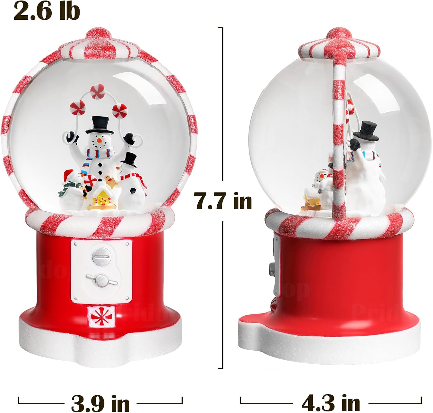 Priddop Snowman Snow Globe | Musical Glitter Christmas Decoration - 7.8 Inch USB/Battery Timer Gift