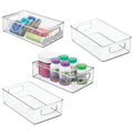 mDesign Plastic Bathroom Storage Container Bins w/ Handles - Closet, Cabinet, Vanity, Cupboard Shelf Organization, Hair Tools Accessory Organizer - Ligne Collection; Clear, 10x6x3 (Pack of 4)